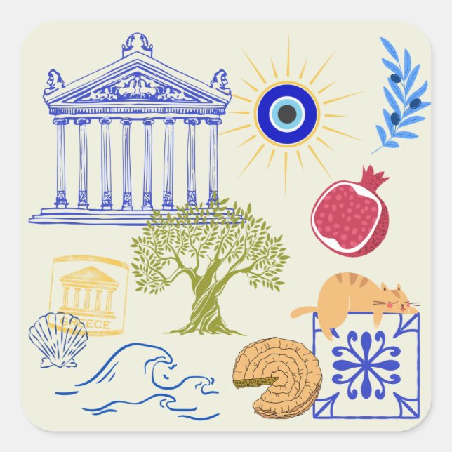 Greece Vacation Minimalism Square Sticker (Front)