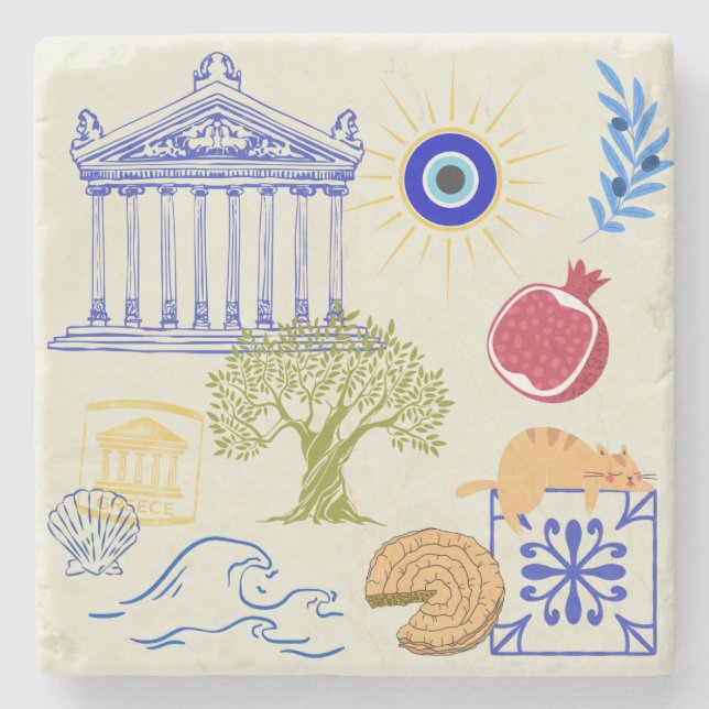 Greece Vacation Minimalism Stone Coaster (Front)