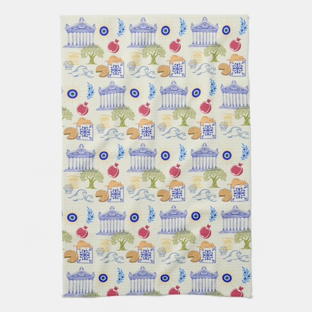  Greece Vacation Minimalism Tea Towel (Vertical)