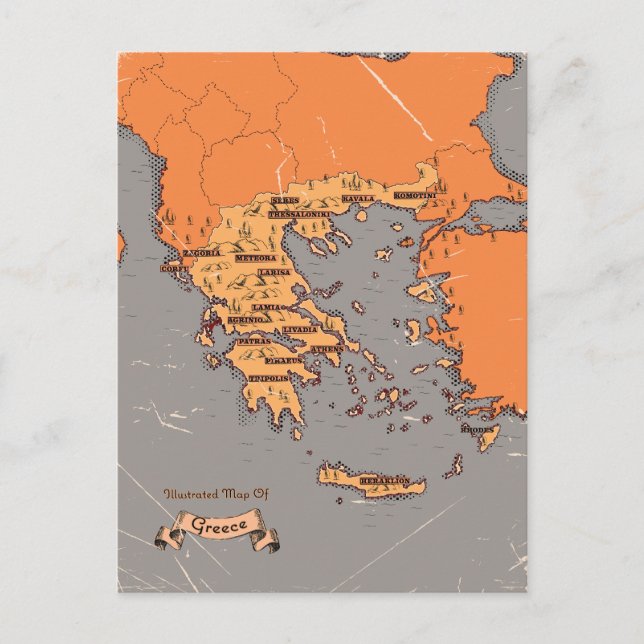 Greece Vintage Counties Map Announcement Postcard (Front)