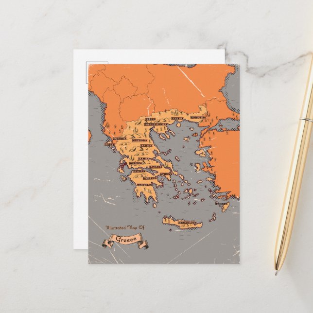Greece Vintage Counties Map Announcement Postcard (Front/Back In Situ)