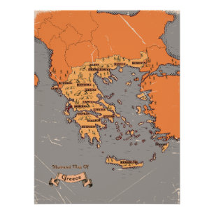 Greece Vintage Counties Map Poster