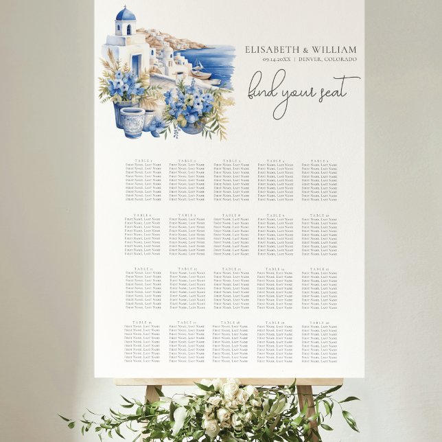 Greece Watercolor Wedding 20 Table Seating Chart (Creator Uploaded)