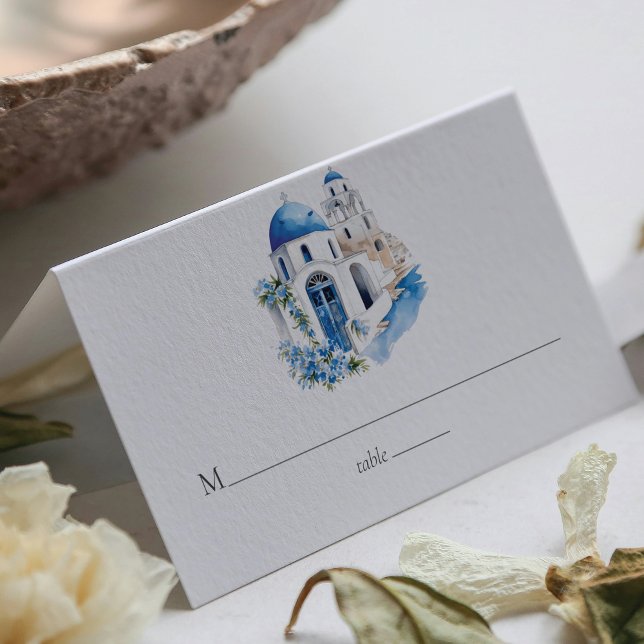 Greece Wedding Custom Watercolor Santorini Place Card (Creator Uploaded)
