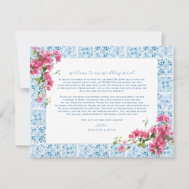 Greece Wedding Weekend Welcome Itinerary Invitation (Back)