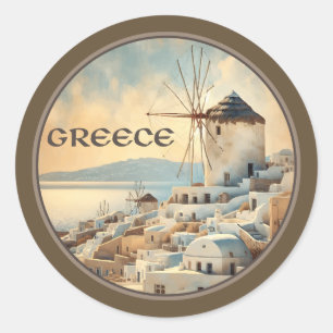 Greece Windmills of Mykonos Classic Round Sticker