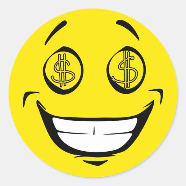 Greedy Money Eyes Yellow Face Classic Round Sticker (Front)