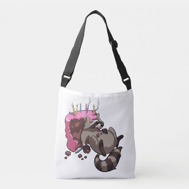 Greedy Racoon Full of Birthday Cake Cartoon Crossbody Bag (Front)
