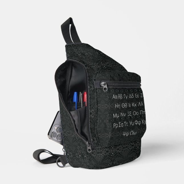 Greek  Alphabet Black  Sling Bag (Open)