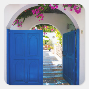Greek and Turkish Style Blue Door Square Sticker