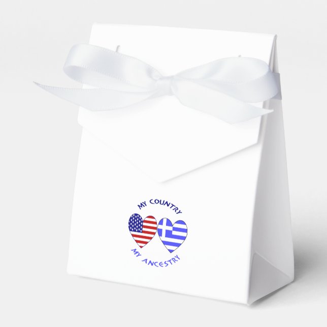 Greek and USA Flags Hearts Country Ancestry Favour Box (Front Side)