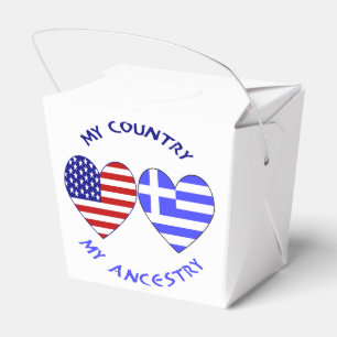 Greek and USA Flags Hearts Country Ancestry Favour Box