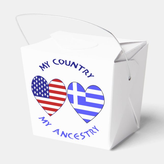 Greek and USA Flags Hearts Country Ancestry Favour Box (Back Side)