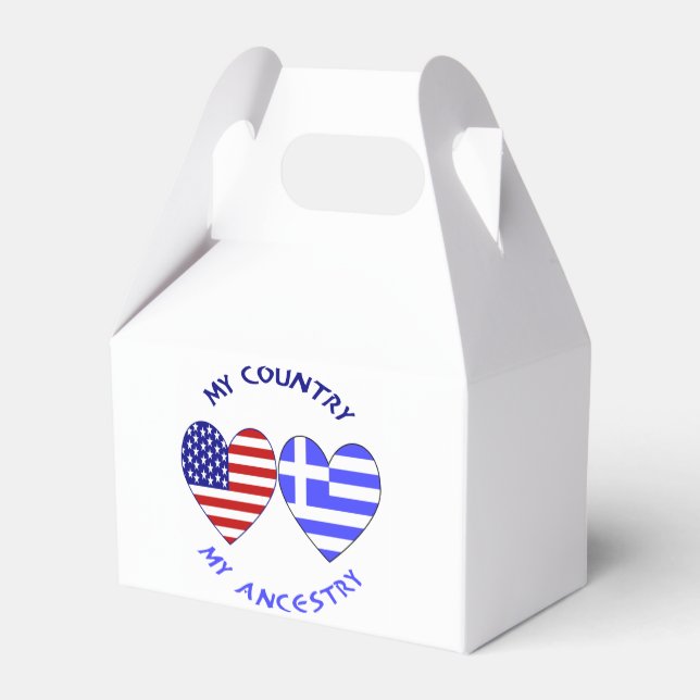 Greek and USA Flags Hearts Country Ancestry Favour Box (Back Side)