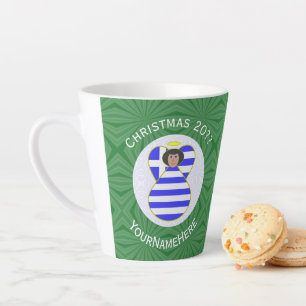 Greek Angel Black Hair Christmas Flag Personalised Latte Mug