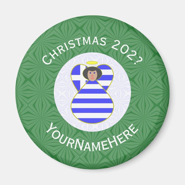Greek Angel Black Hair Christmas Flag Personalised Magnet (Front)