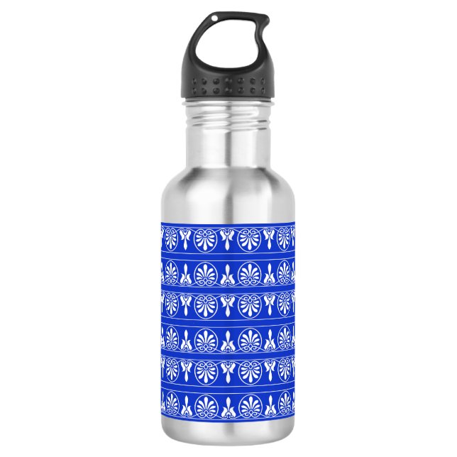 Greek Arabesque Mediterranean Pattern Blue 532 Ml Water Bottle (Front)