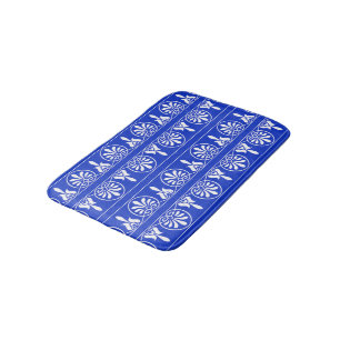 Greek Arabesque Mediterranean Pattern Blue Bath Mat