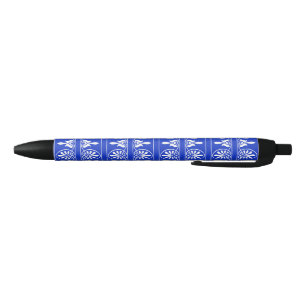 Greek Arabesque Mediterranean Pattern Blue Black Ink Pen