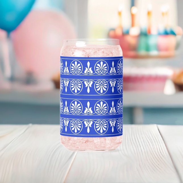 Greek Arabesque Mediterranean Pattern Blue Can Glass (Insitu (Baby Shower))