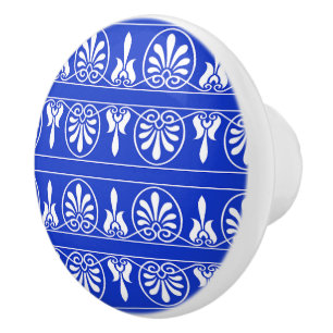 Greek Arabesque Mediterranean Pattern Blue Ceramic Knob