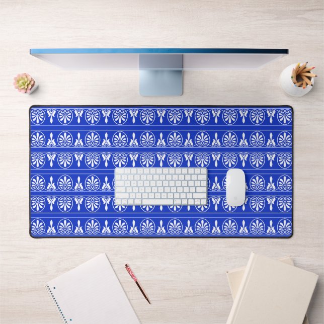 Greek Arabesque Mediterranean Pattern Blue Desk Mat (Office 1)
