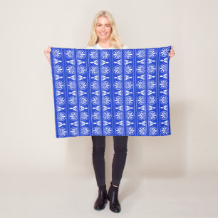Greek Arabesque Mediterranean Pattern Blue Fleece Blanket