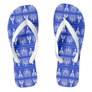 Greek Arabesque Mediterranean Pattern Blue Jandals