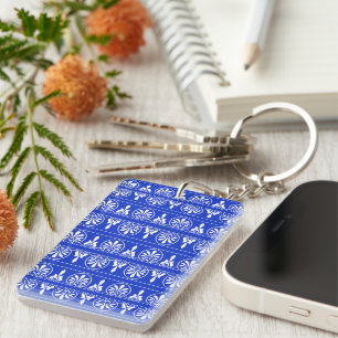 Greek Arabesque Mediterranean Pattern Blue Key Ring
