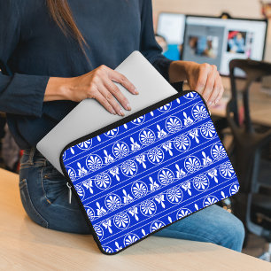 Greek Arabesque Mediterranean Pattern Blue Laptop Sleeve