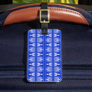 Greek Arabesque Mediterranean Pattern Blue Luggage Tag
