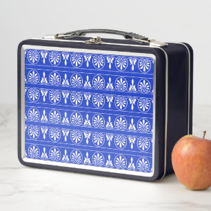 Greek Arabesque Mediterranean Pattern Blue Metal Lunch Box