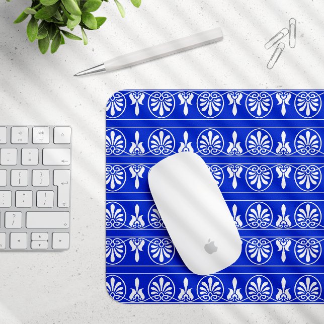 Greek Arabesque Mediterranean Pattern Blue Mouse Pad (Creator Uploaded)