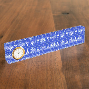 Greek Arabesque Mediterranean Pattern Blue Nameplate