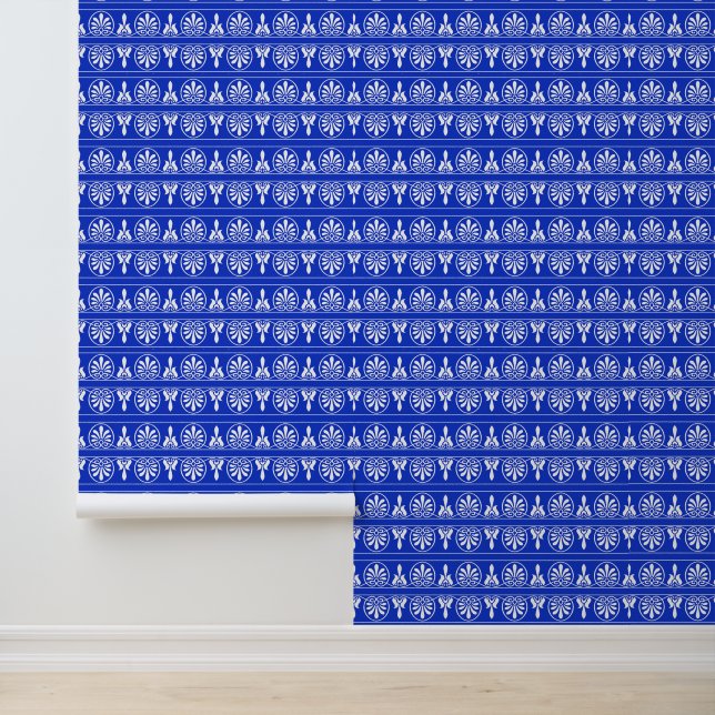 Greek Arabesque Mediterranean Pattern Blue Wallpaper (Application)