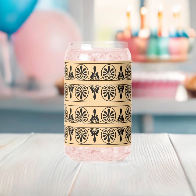Greek Arabesque Mediterranean Pattern Brown Can Glass (Insitu (Baby Shower))