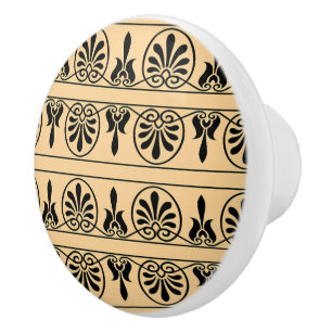 Greek Arabesque Mediterranean Pattern Brown Ceramic Knob