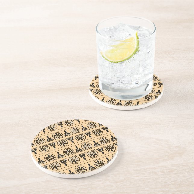 Greek Arabesque Mediterranean Pattern Brown Coaster (Side)