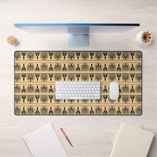 Greek Arabesque Mediterranean Pattern Brown Desk Mat