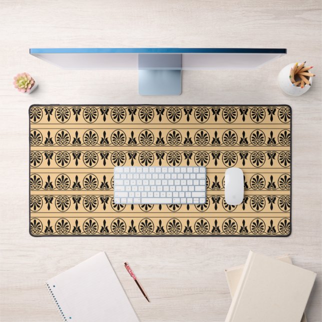 Greek Arabesque Mediterranean Pattern Brown Desk Mat (Office 1)