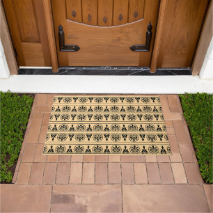 Greek Arabesque Mediterranean Pattern Brown Doormat