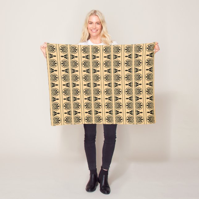 Greek Arabesque Mediterranean Pattern Brown Fleece Blanket (In Situ)