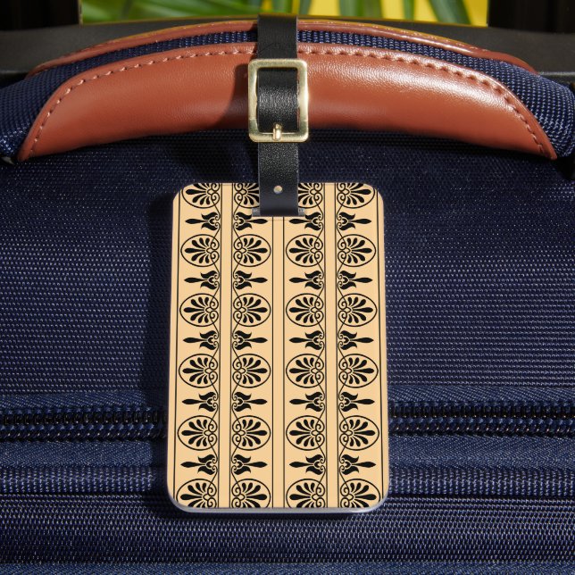Greek Arabesque Mediterranean Pattern Brown Luggage Tag (Front Insitu 2)