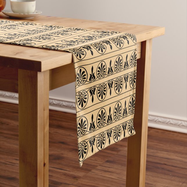 Greek Arabesque Mediterranean Pattern Brown Short Table Runner (In Situ)