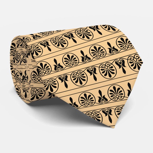 Greek Arabesque Mediterranean Pattern Brown Tie (Rolled)