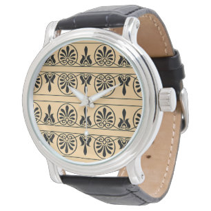 Greek Arabesque Mediterranean Pattern Brown Watch