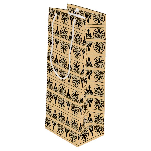 Greek Arabesque Mediterranean Pattern Brown Wine Gift Bag (Back Angled)