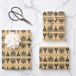 Greek Arabesque Mediterranean Pattern Brown Wrapping Paper Sheet