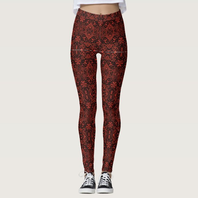 Greek Baroque Arabesque Pattern Black Terracotta Leggings (Front)