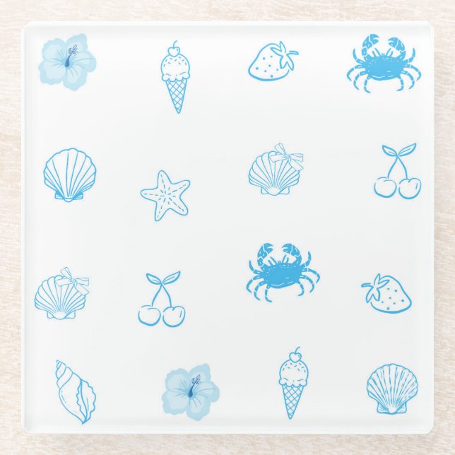 Greek Beach Minimalist Glass Coaster (Front)